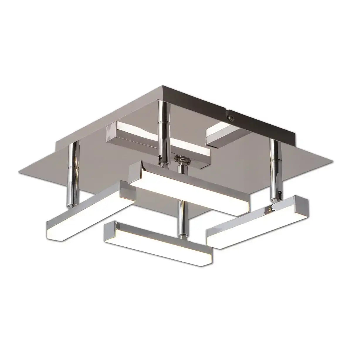 LED Deckenleuchte "TURIN" 25 cm x 25 cm, ca. 11 cm hoch, chromfarbenes Metall, opalfarbener Kunststoff, integrierte LEDs, warmweiß