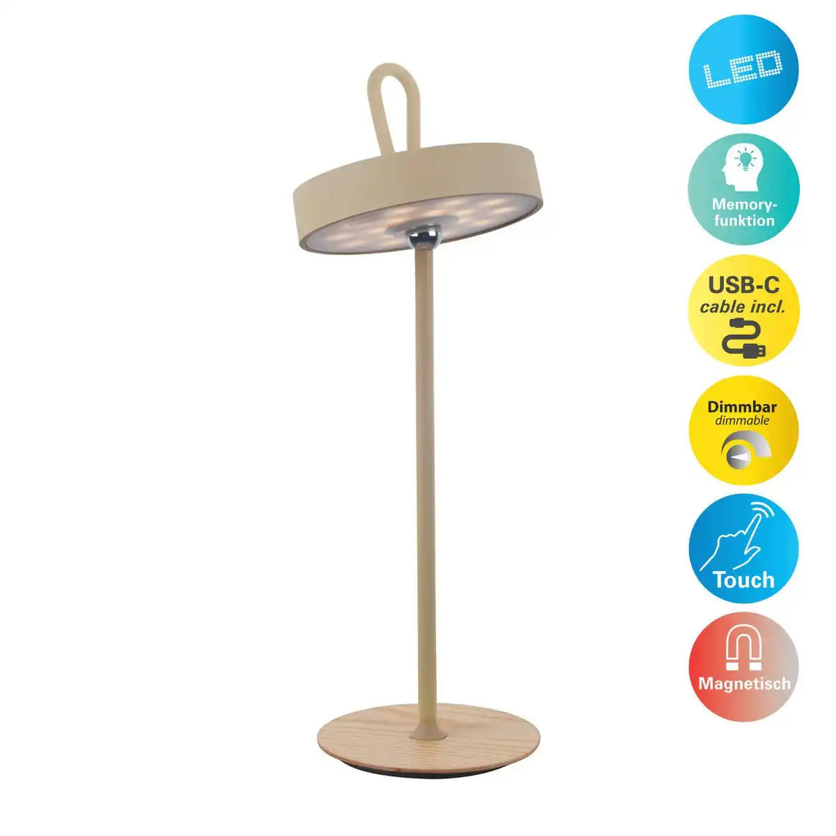LED-Akku-Tischleuchte magnetisch für Außen und Innen, aus Metall und Kunststoff in Frost , 36 cm hoch