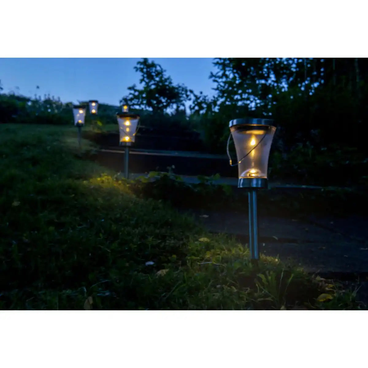 8er-Set LED Deko Solarleuchte , für Außen, aus Metall und Kunststoff in Stahl-blank, integrierte LED