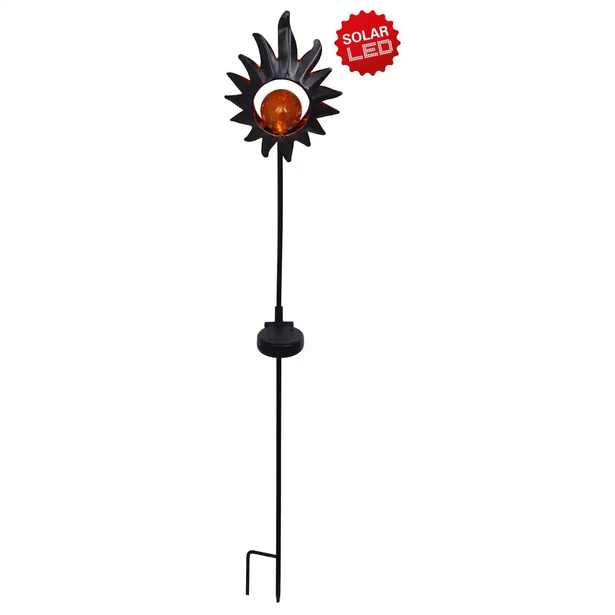 LED Solarspieß "Sonne" 93,5cm , für Außen, Erdspieß aus Metall und Glas in Schwarz, mit integrierter LED