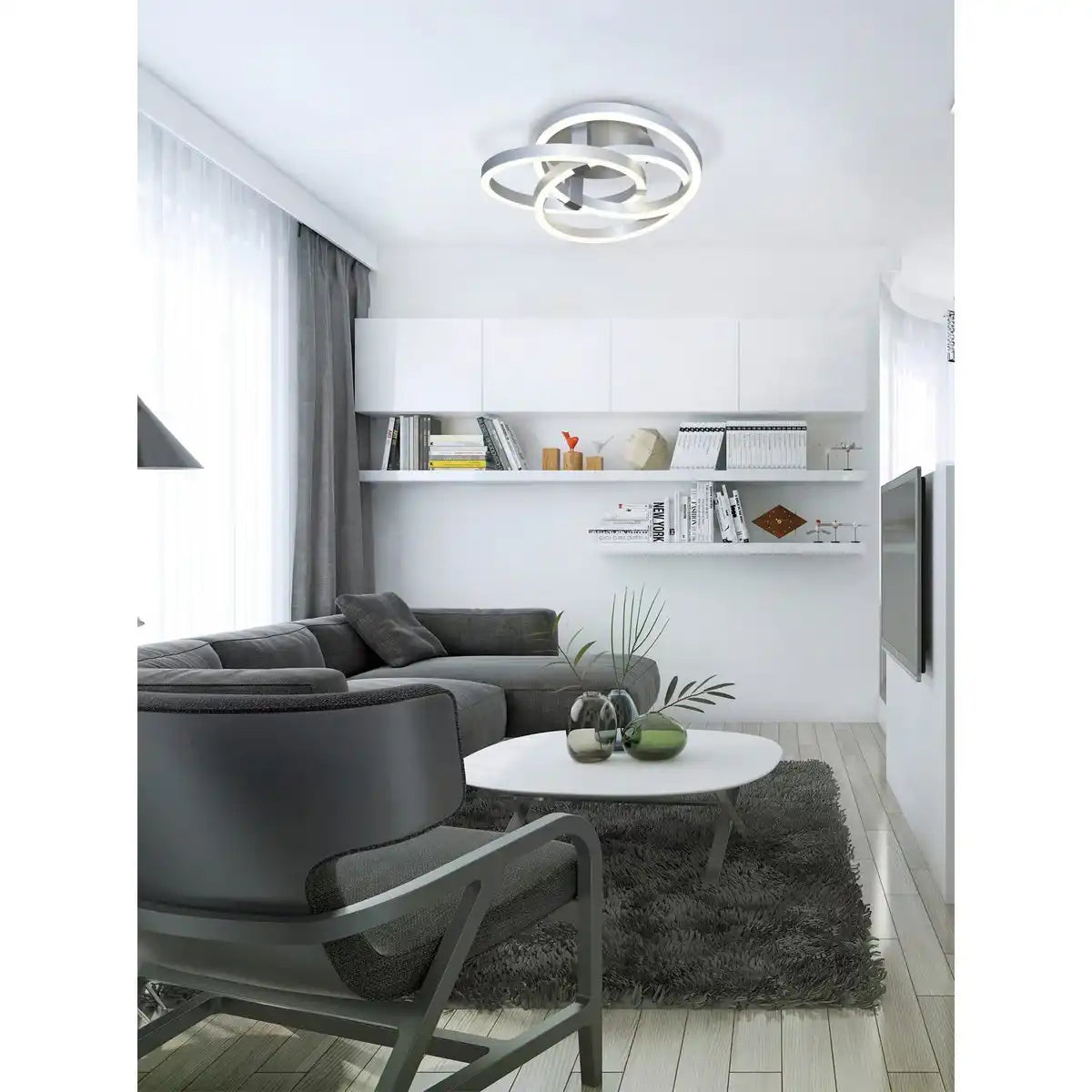 Smart Home LED Deckenleuchte "DIVORA" Ø 70 cm, Deckenlampe aus Metall, Aluminium gebürstet und weißem Kunststoff, mit vielen Funktionen, fest verbauten LEDs, Beleuchtung für Wohnzimmer, Esszimmer Büro oder Diele