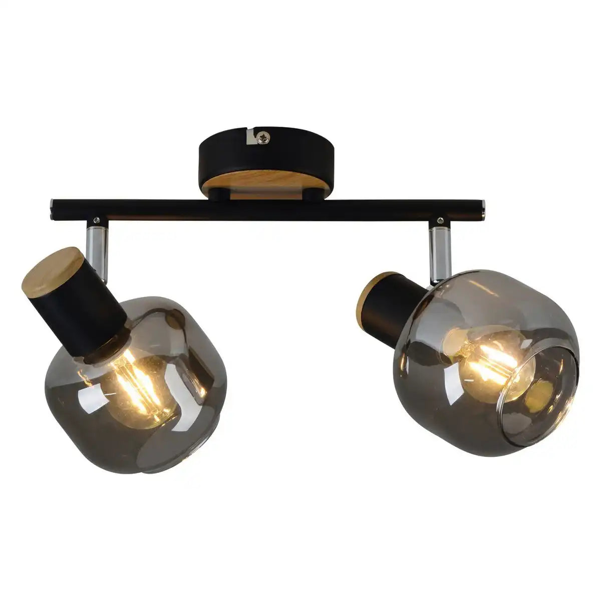 2er Spot Deckenleuchte "FUMOSO", Deckenlampe aus Metall und Rauchglas in Schwarz, und Natur, mit E14-Fassung, für Esszimmer, Wohnzimmer, Diele oder Büro, 40 x 20 cm