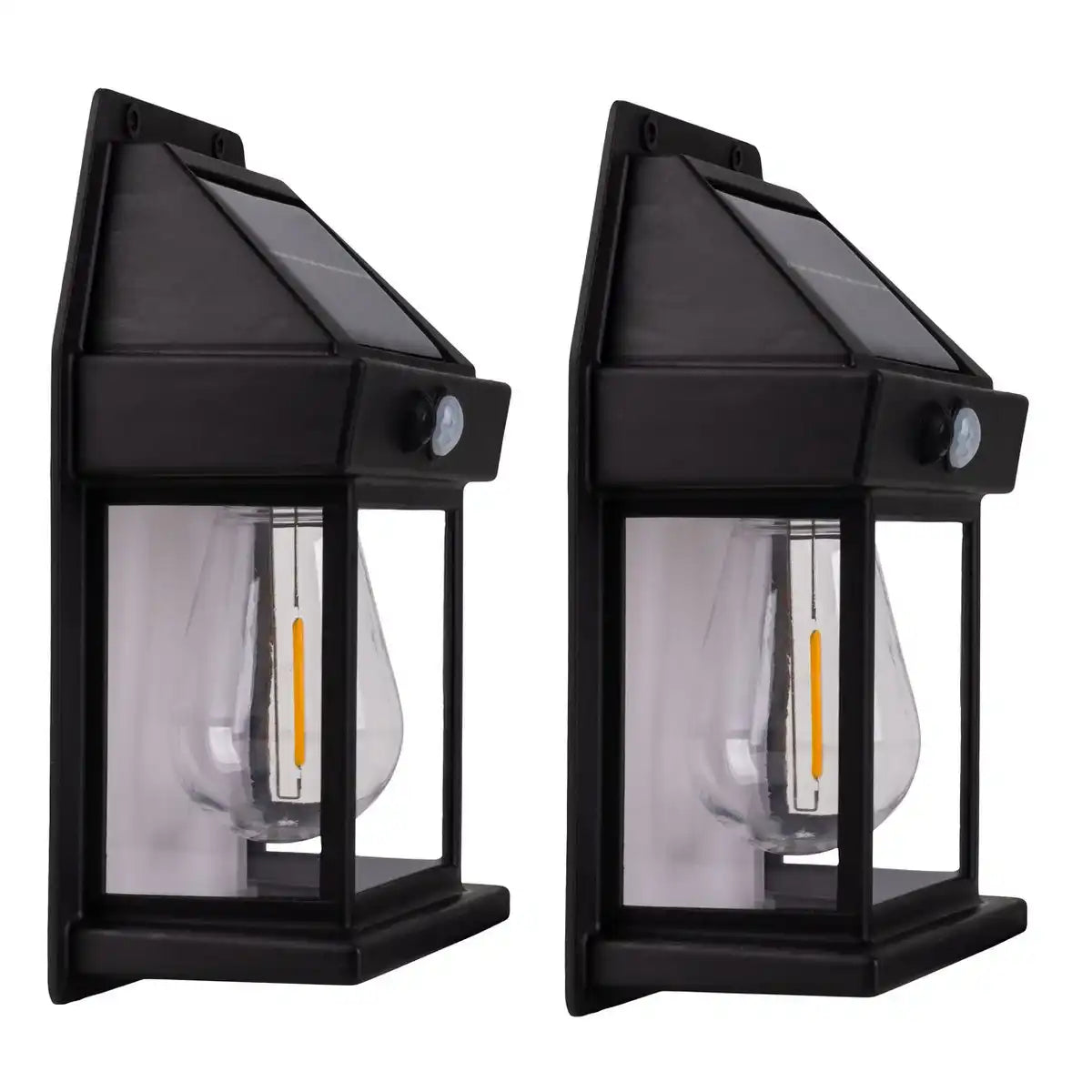 2er Set Solar-Wandleuchte "Mira" ca. 17 cm hoch, aus schwarzem wetterfestem Kunststoff, integrierter LED in warmweiß, inkl. Bewegungsmelder und Dämmerungssensor
