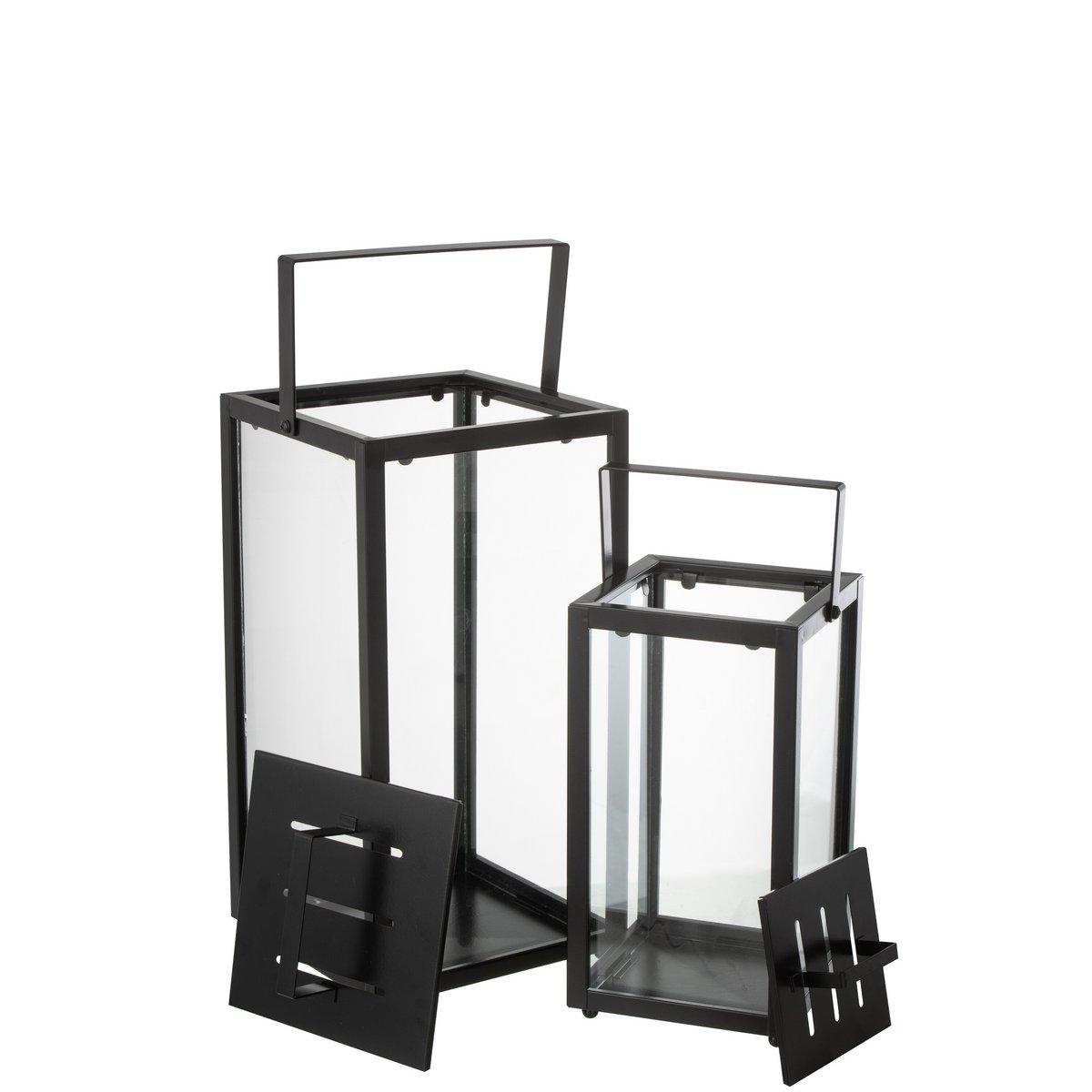 J-Line Set mit 2 Laternen, rechteckig, Alo-Eisen/Glas, Schwarz