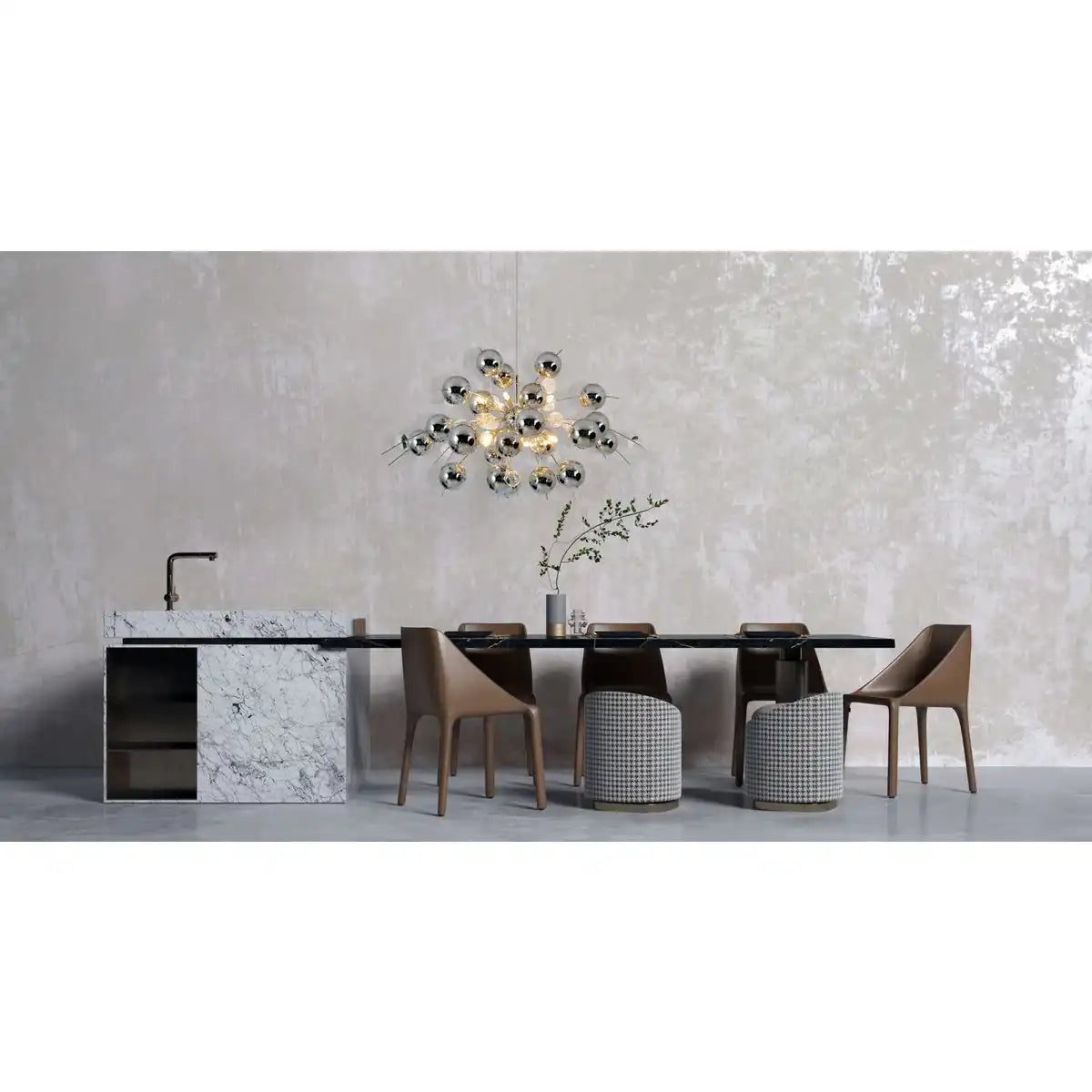 Pendelleuchte "EXPLOSION" chrom aus Metall und Glas, G9 Fassungen, Hängelampe für Esszimmer, Wohnzimmer, Diele oder Büro, Øca. 98 cm