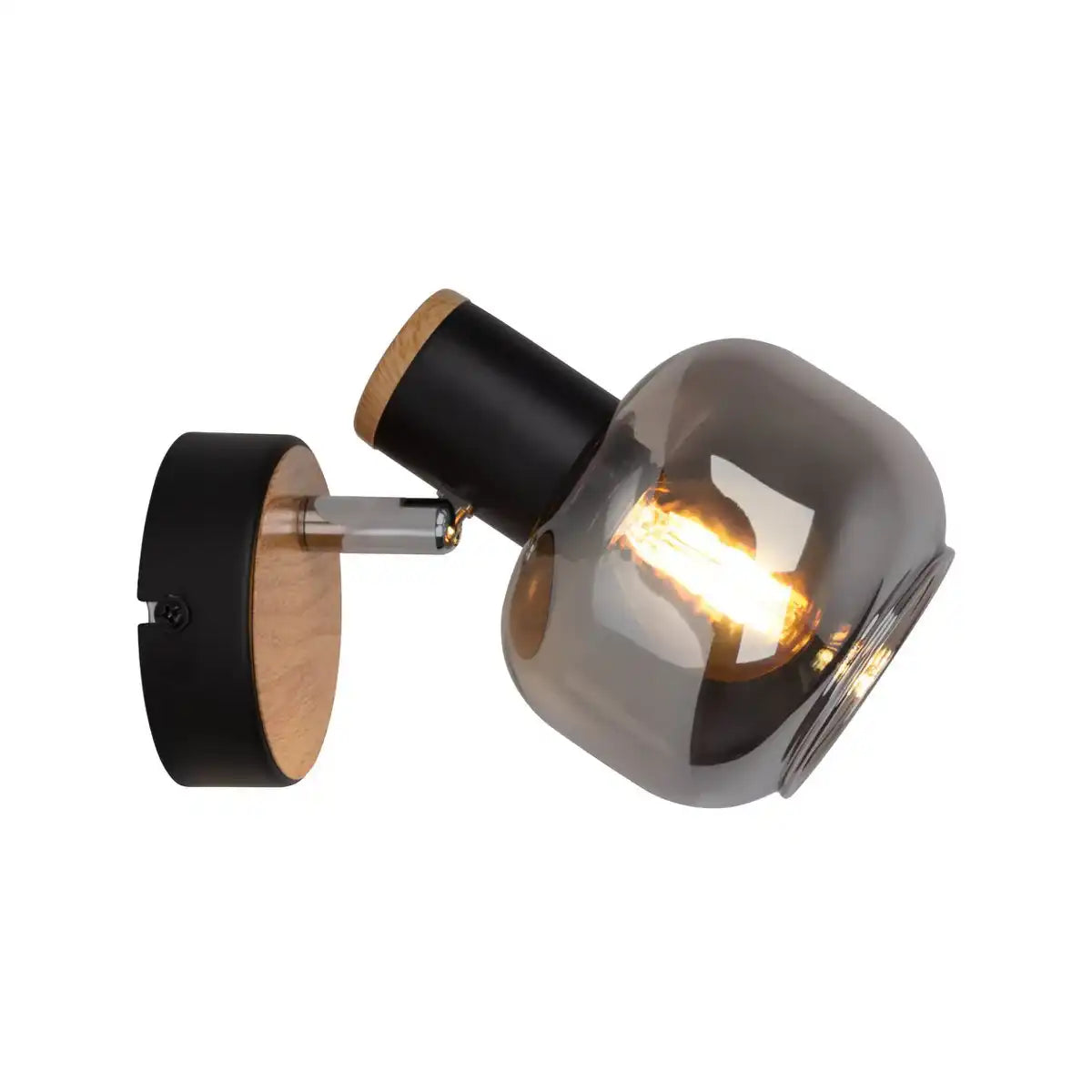 Glas-Wand Spot "FUMOSO", Wandlampe aus Metall und Rauchglas in Schwarz, und Natur, mit E14-Fassung, für Esszimmer, Wohnzimmer, Diele oder Büro, Leuchte für Wohnzimmer, Esszimmer, Flur oder Diele 16 x 14 cm