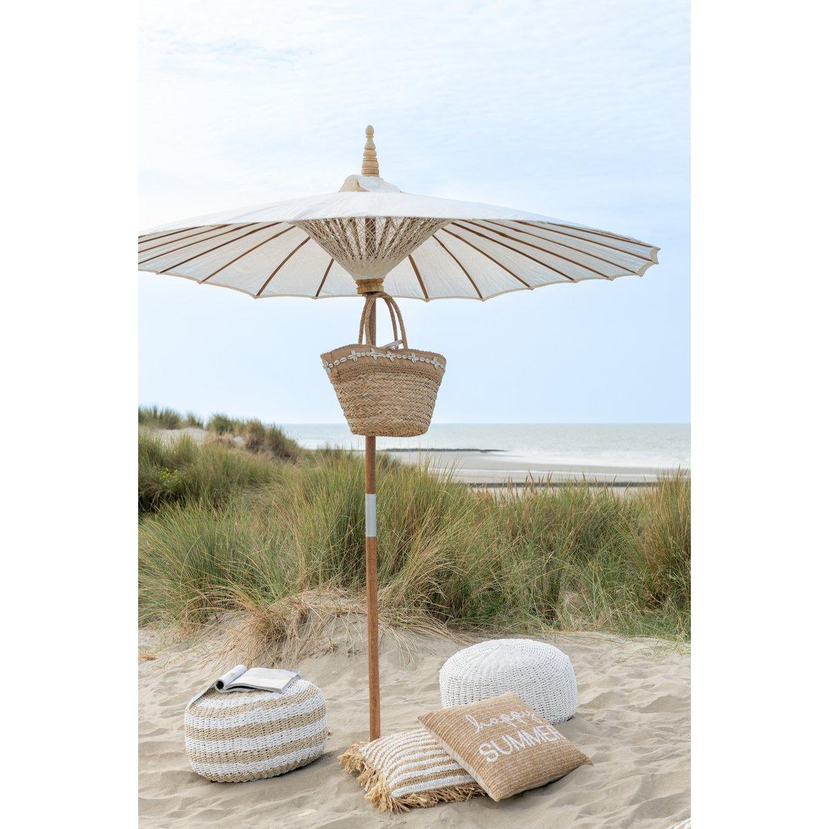 J-Line Pouf Round Stripes Gewebter Kunststoff Weiß/Natur