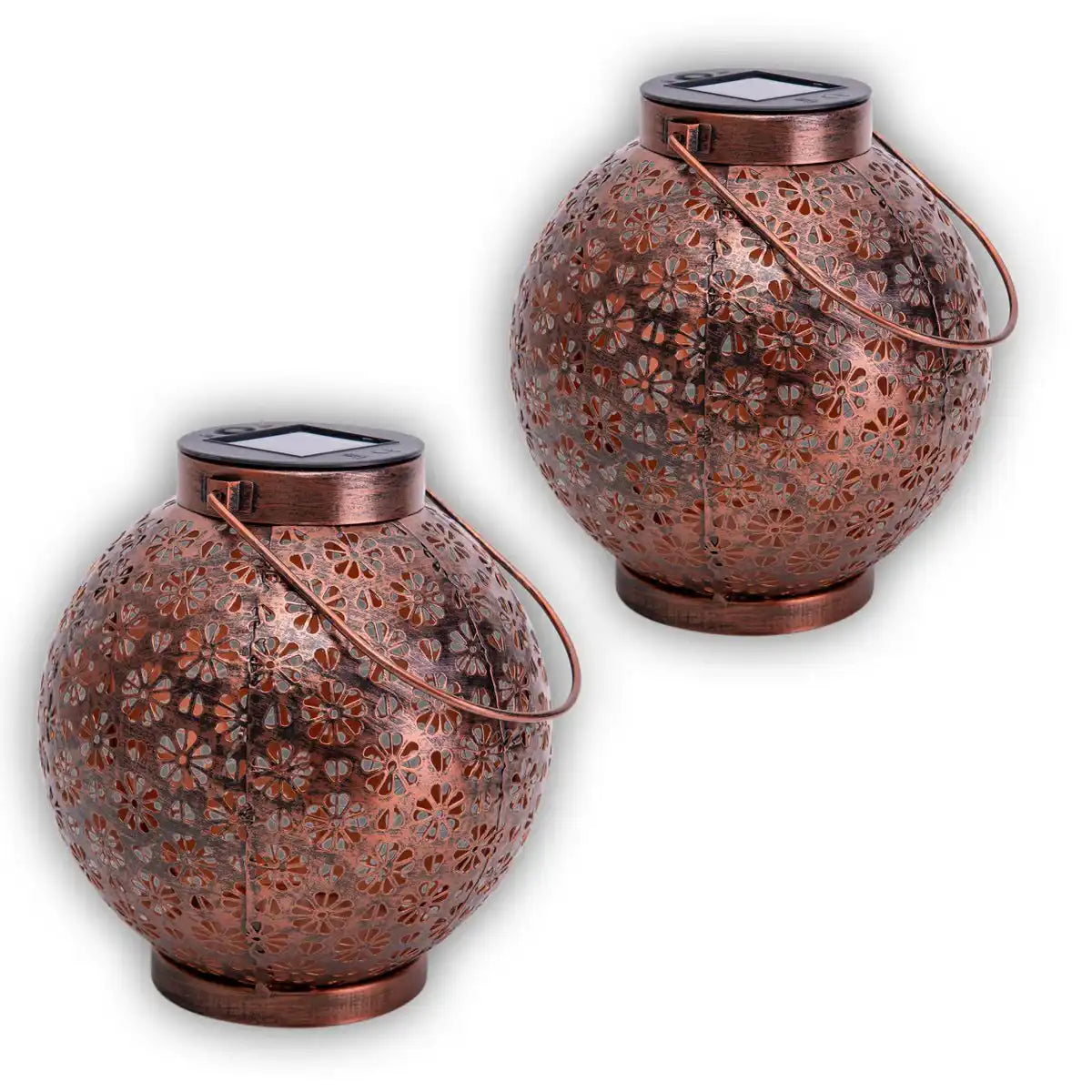 2er-Set LED Deko-Solarleuchte Ø 18 cm Außen Deko aus Metall in Bronze mit integrierten LEDs