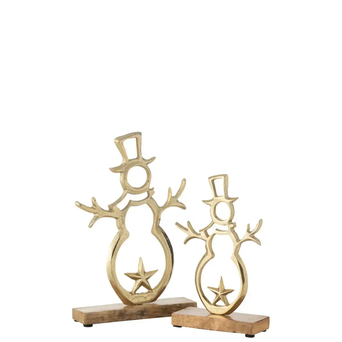J-Line Schneemann-Stern auf Fuß, Aluminium/Holz, goldfarben, groß