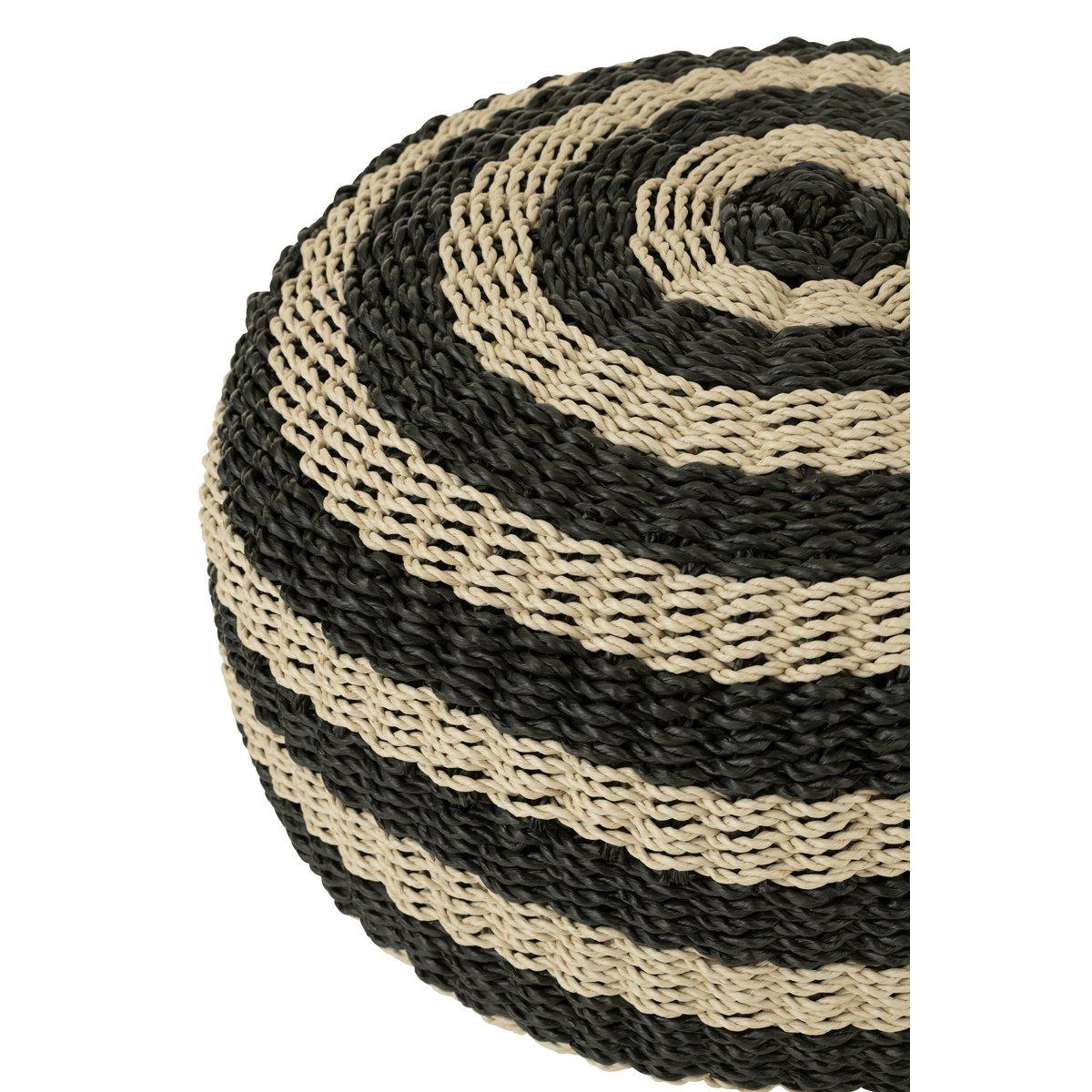 J-Line Pouf Round Stripes Gewebter Kunststoff Schwarz/Natur