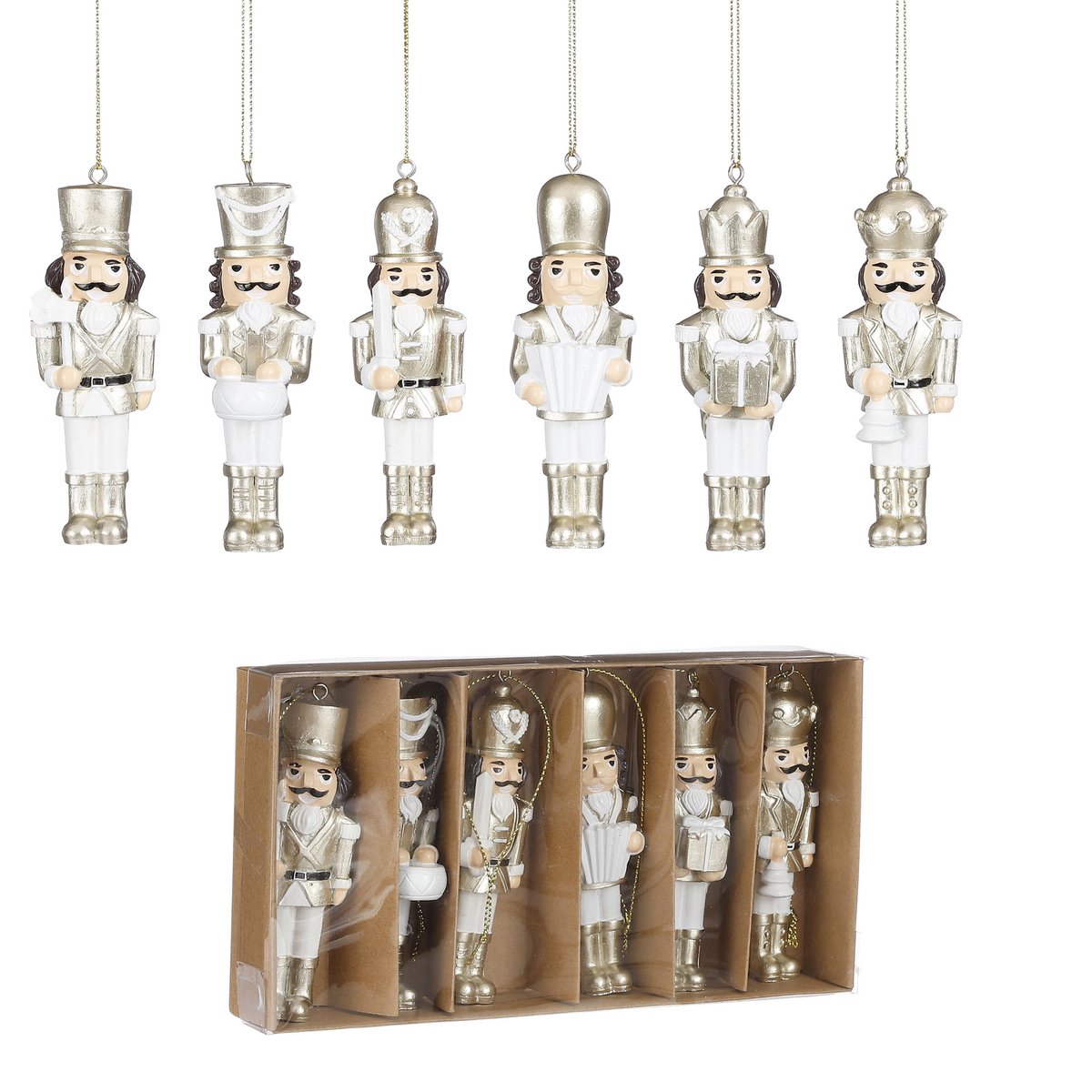 6er Set Weihnachtsschmuck Nussknacker – Polyester – Gold