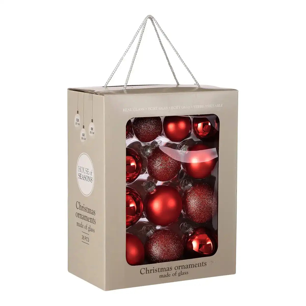 Weihnachtskugeln Set - 26 Stück - Ø7 cm - Glas - Rot