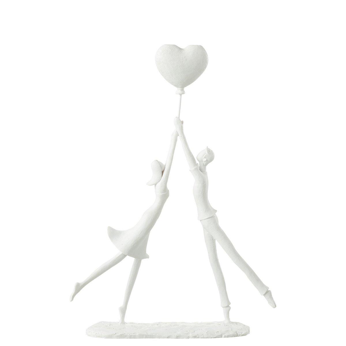 Dekofigur „Paar mit Herzballon stehend“, Weiß, 36 cm, Poly