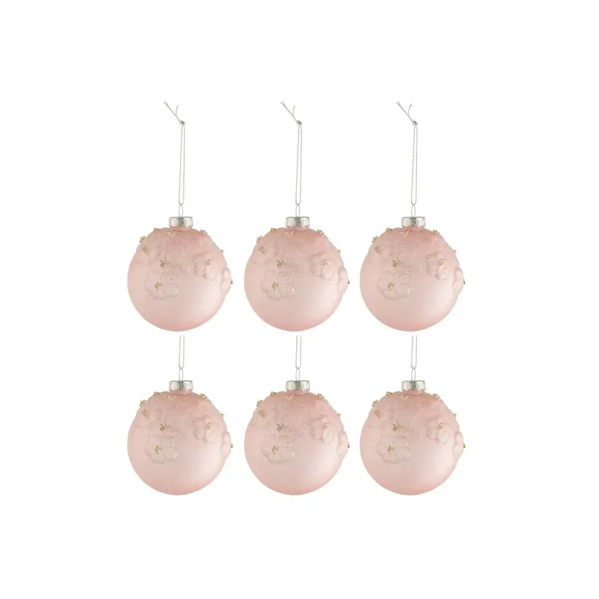 J-Line Weihnachtskugel Blumen – Glas – mattes Hellrosa – klein – 6er-Box