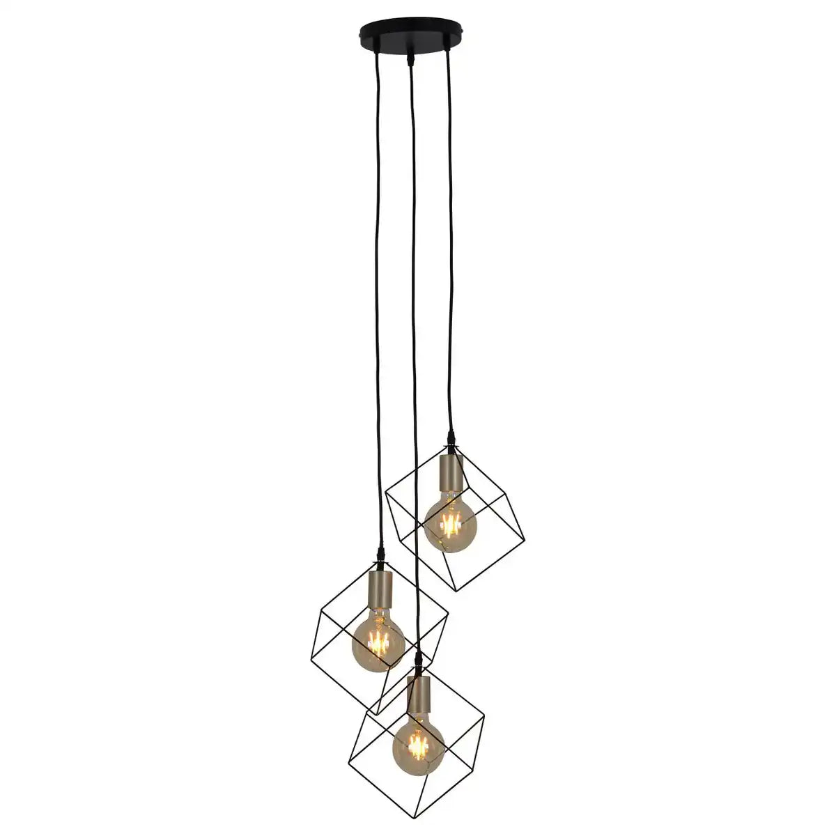 3 flammige Pendelleuchte "CANTO", Hängelampe aus Metall in Schwarz, und Gold, E27-Fassung-Fassung-Fassung, für Esszimmer, Wohnzimmer, Diele oder Büro, 39 x 39 cm