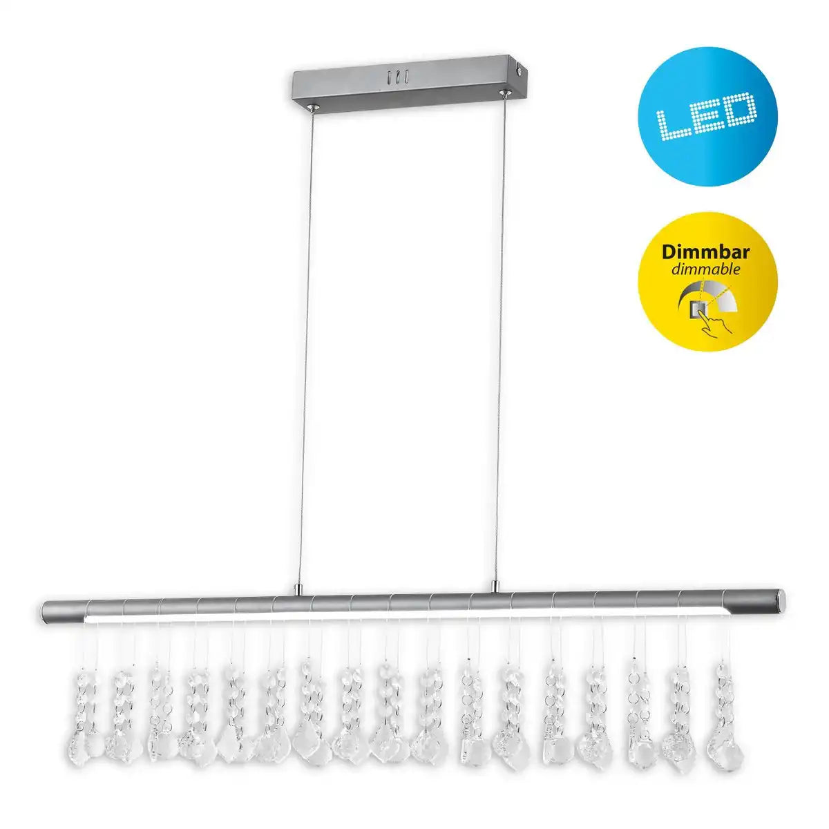 LED Pendelleuchte "NOBILIS" Länge ca. 100 cm, aus Metall und Kunststoff in satin-nickel, mit fest verbauten LEDs, Beleuchtung für Wohnzimmer, Esszimmer oder Büro