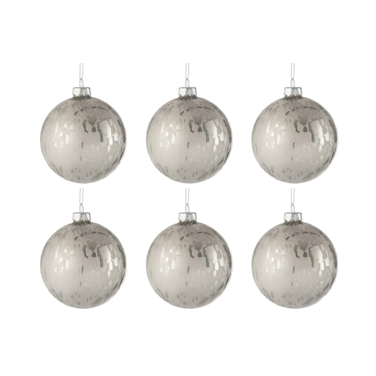 J-Line Weihnachtskugel Shiny - Glas - Silber - klein - Schachtel mit 6 Stück