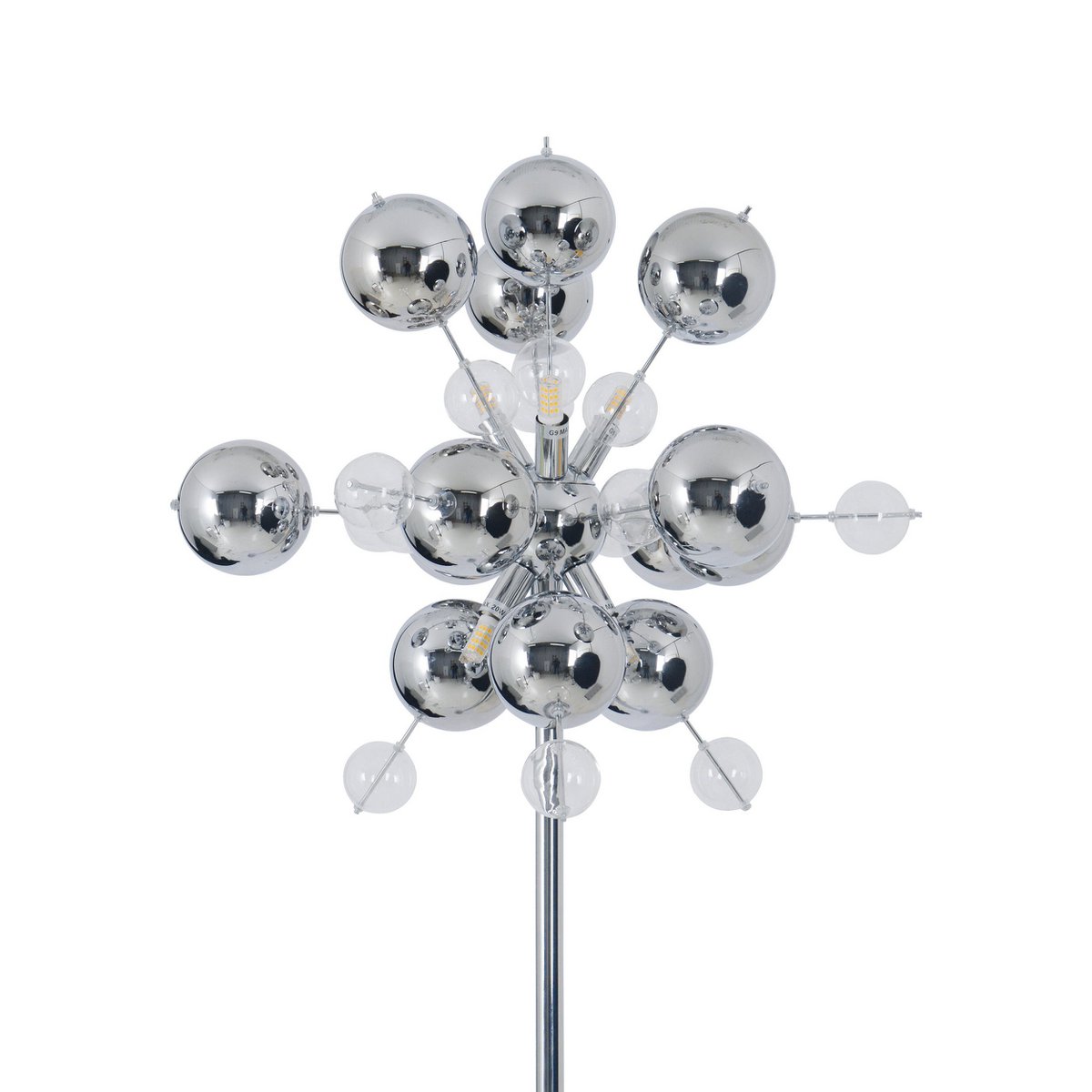 Stehleuchte "EXPLOSION" in chrom, Stehlampe aus Metall und Glas, Chrome, G9, Stehlampe 169 cm hoch