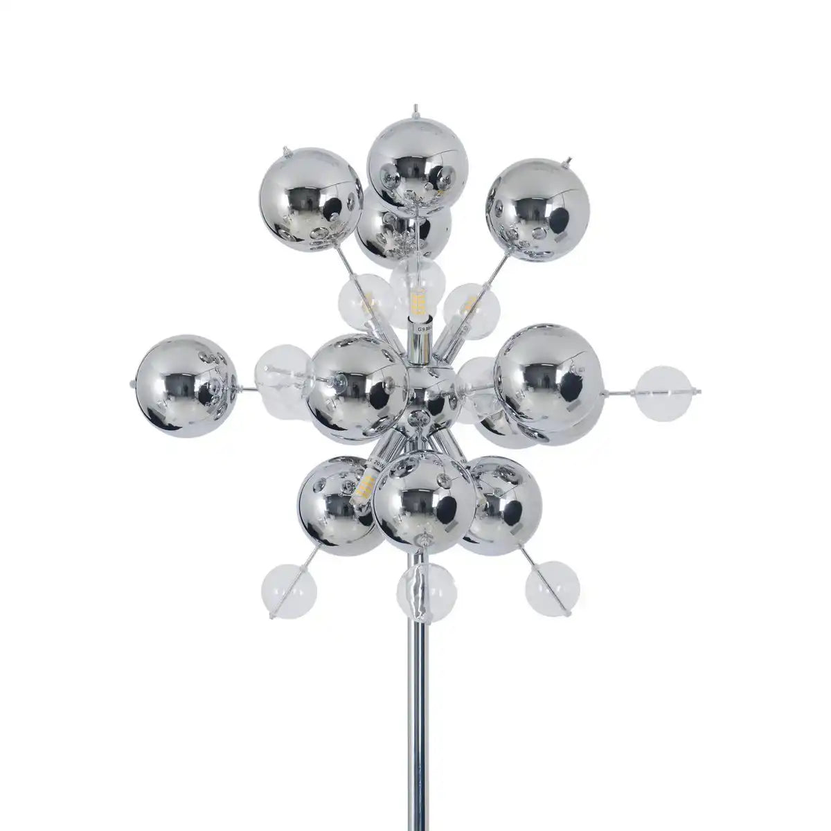 Stehleuchte "EXPLOSION" in chrom, Stehlampe aus Metall und Glas, Chrome, G9, Stehlampe 169 cm hoch