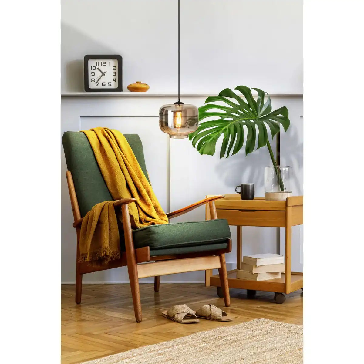 Pendelleuchte "VASO", Retro, Hängelampe, Metall und Rauchglas in Anthrazit, E27-Fassung, für Esszimmer, Wohnzimmer, Diele oder Büro, mit einem Øvon 25 cm