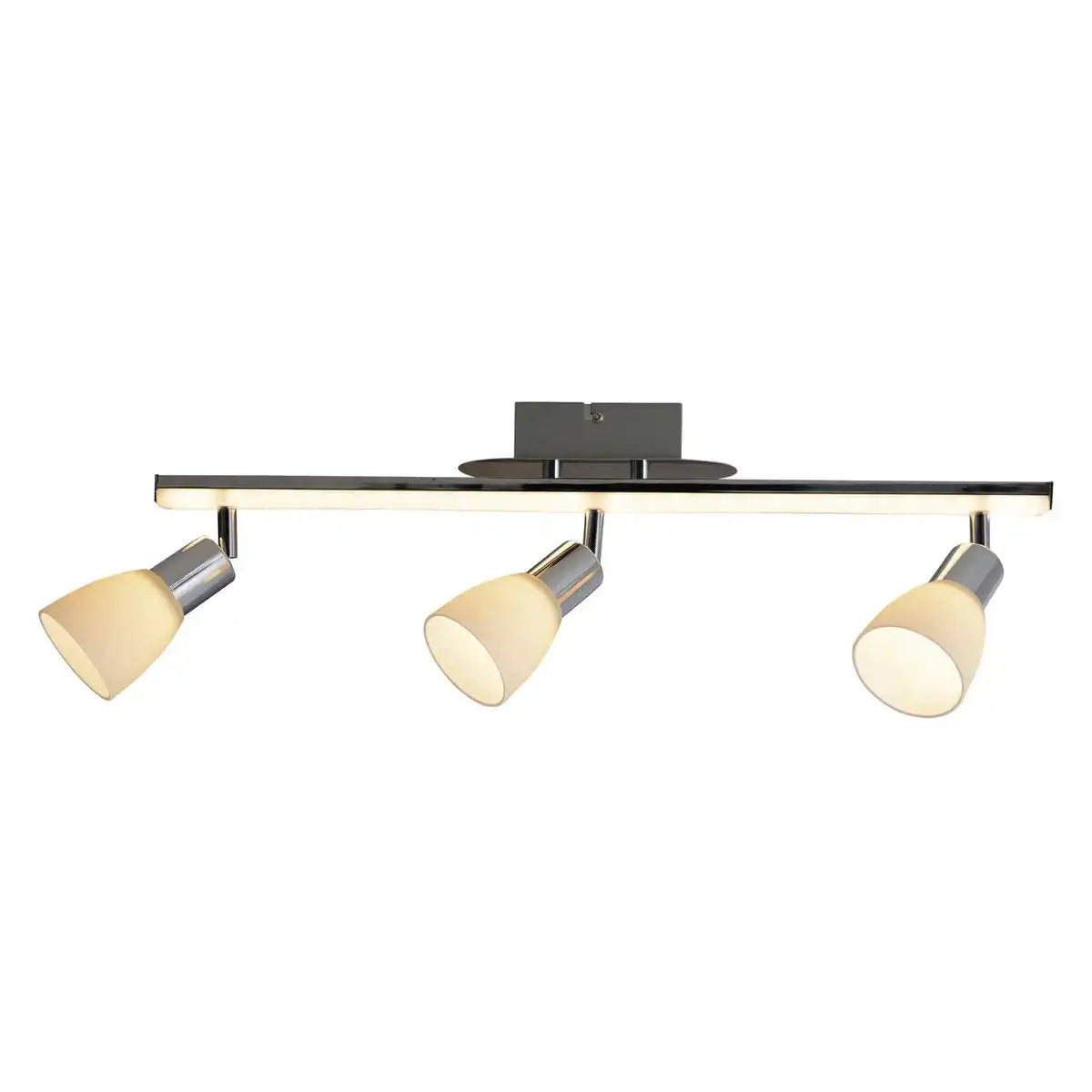 3-er LED Deckenleuchte "IBIZA" ca. 60,5 cm lang, chromfarbenes Metall, satiniertes, opalfarbenes Glas, integrierte LEDs, warmweiß