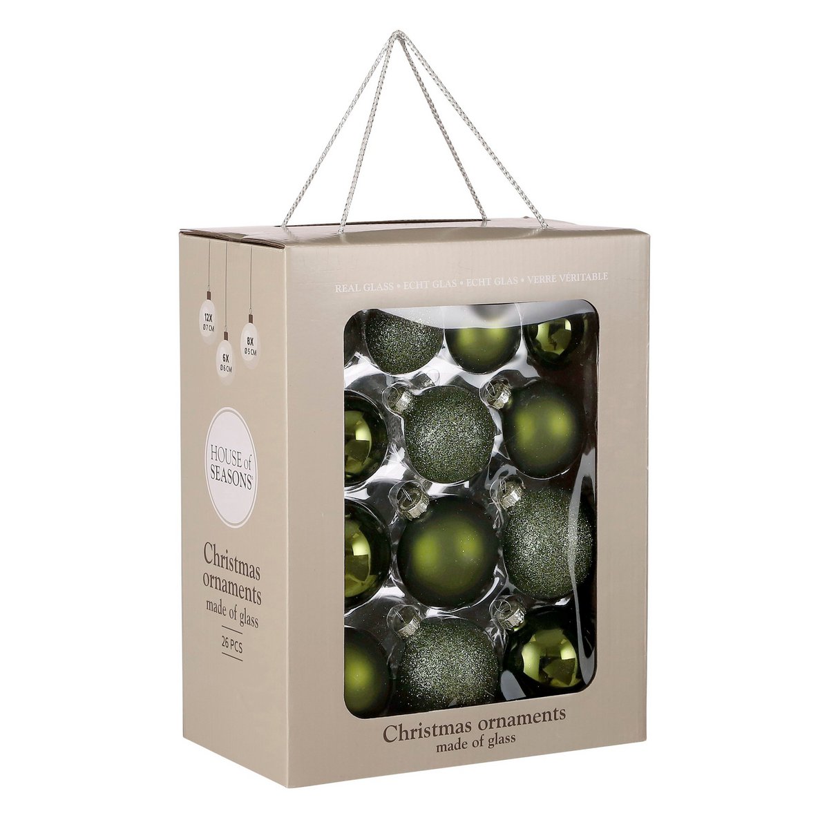 Weihnachtskugel-Set – 26 Stück – Ø7 cm – Glas – Dunkelgrün