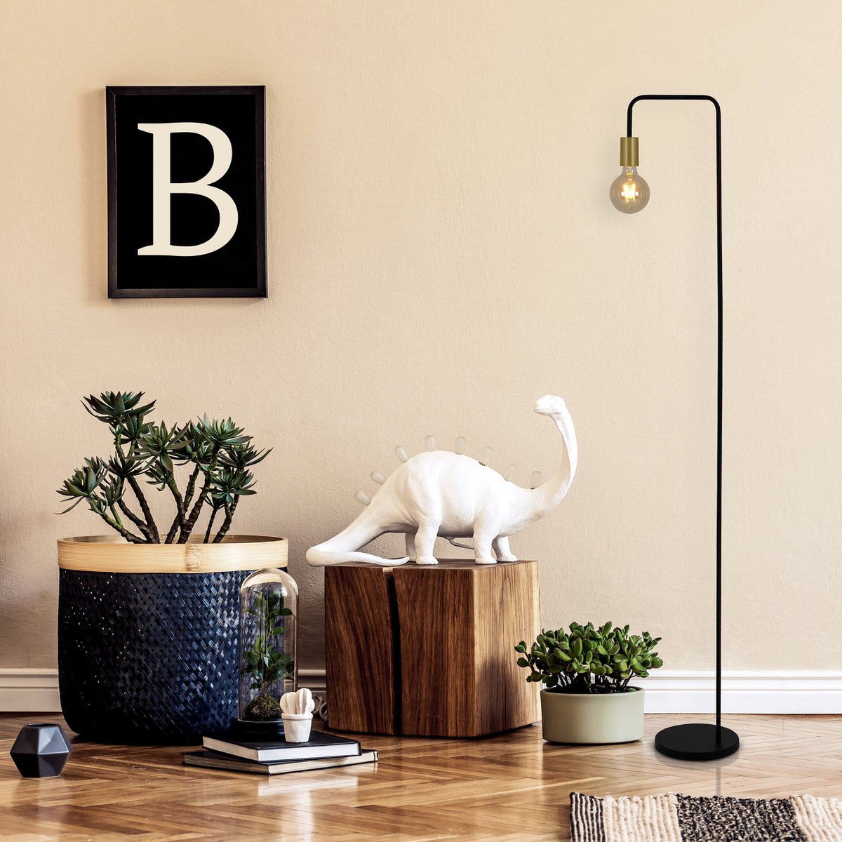 Stehleuchte "MODO" aus Metall in Schwarz,, Fassungen in Gold, E27-Fassung, Tischlampe für Wohnzimmer, Esszimmer, Küche, Diele, Flur oder Büro, 150 hoch