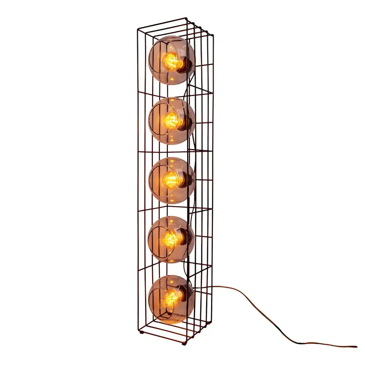Glas-Stehleuchte "CESTA" Stehlampe aus schwarzem Metalldraht und getöntem Glas, mit E27-Fassung, 95 cm hoch, für Esszimmer, Wohnzimmer, Diele oder Büro,