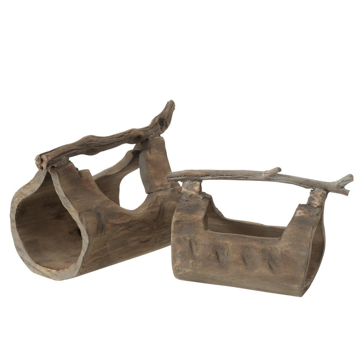 J-Line Dekotruhe mit Griff – Holz – Natur – groß