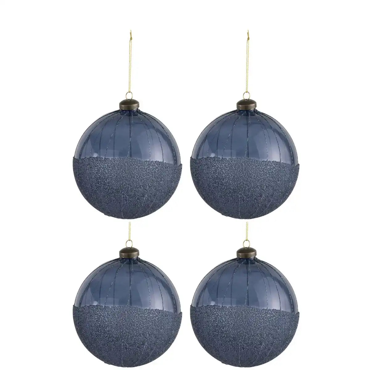 J-Line Weihnachtskugel Perlen – Glas – Blau – groß – 4er-Box