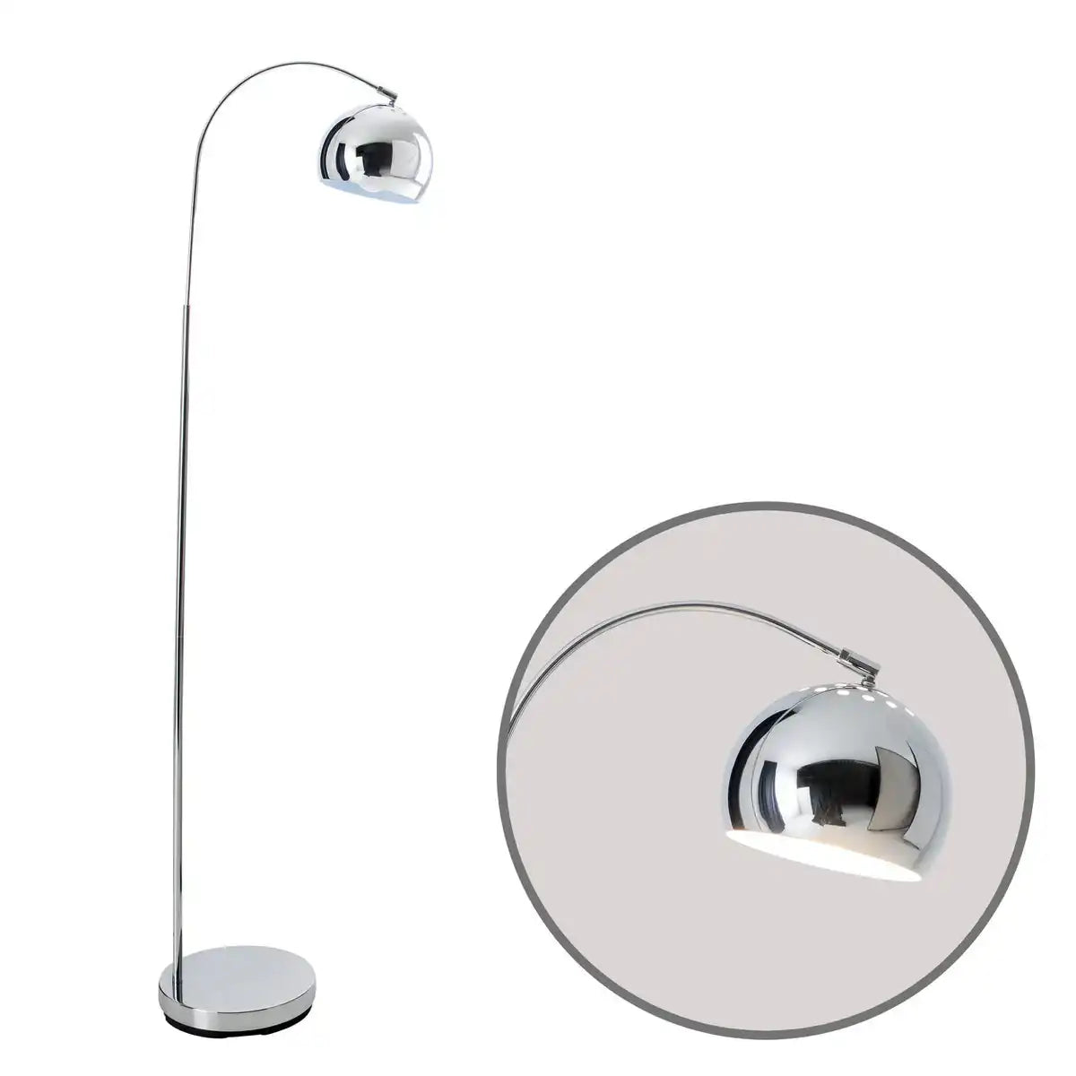 Stehleuchte "STYLE", Retro Klassiker Stehlampe mit Bogen aus chromfarbenem Metall mit, E27-Fassung, 146 cm hoch, ideal für Esszimmer, Wohnzimmer und Büro.