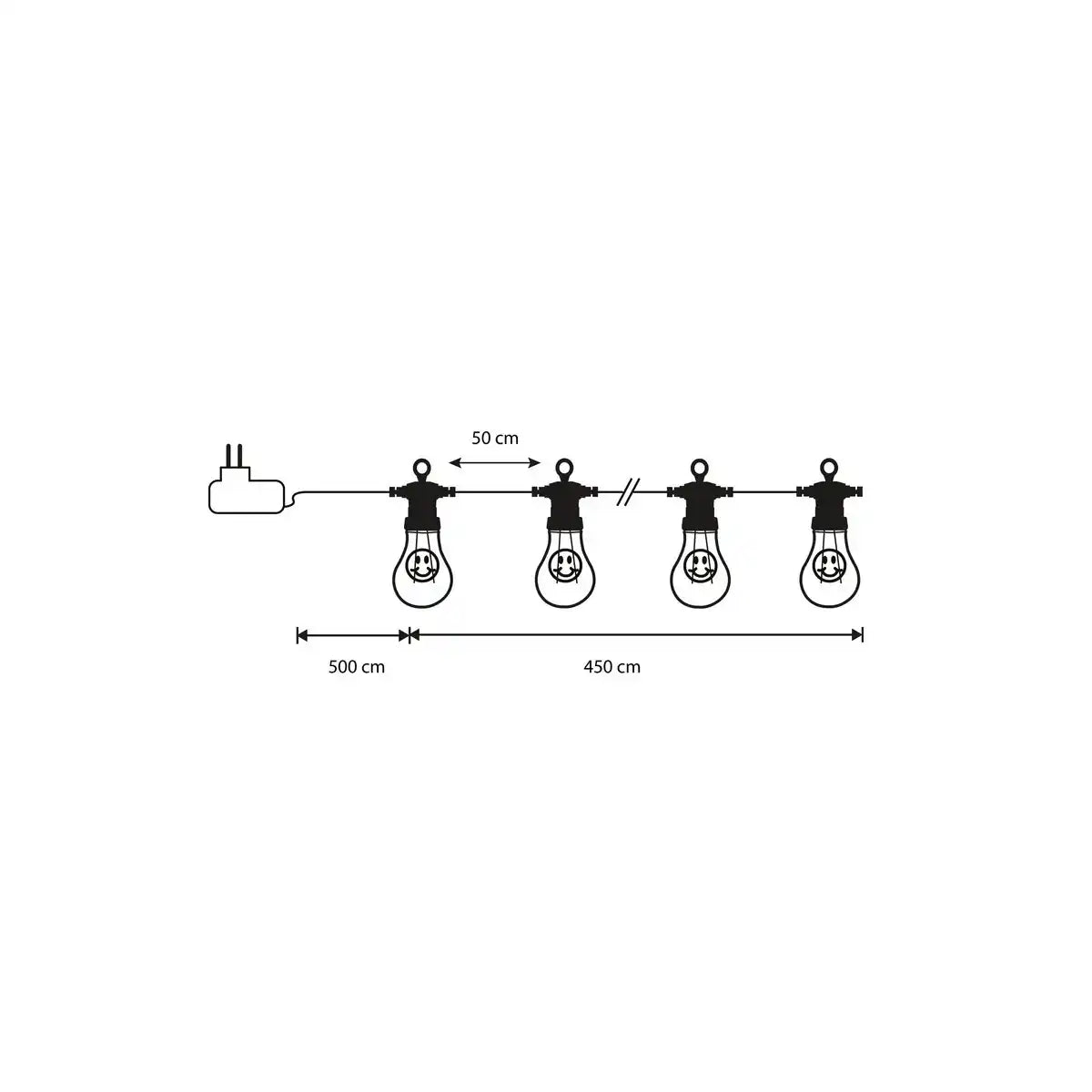 Smiley LED -Lichtkabel draußen - L450 cm - Gelb