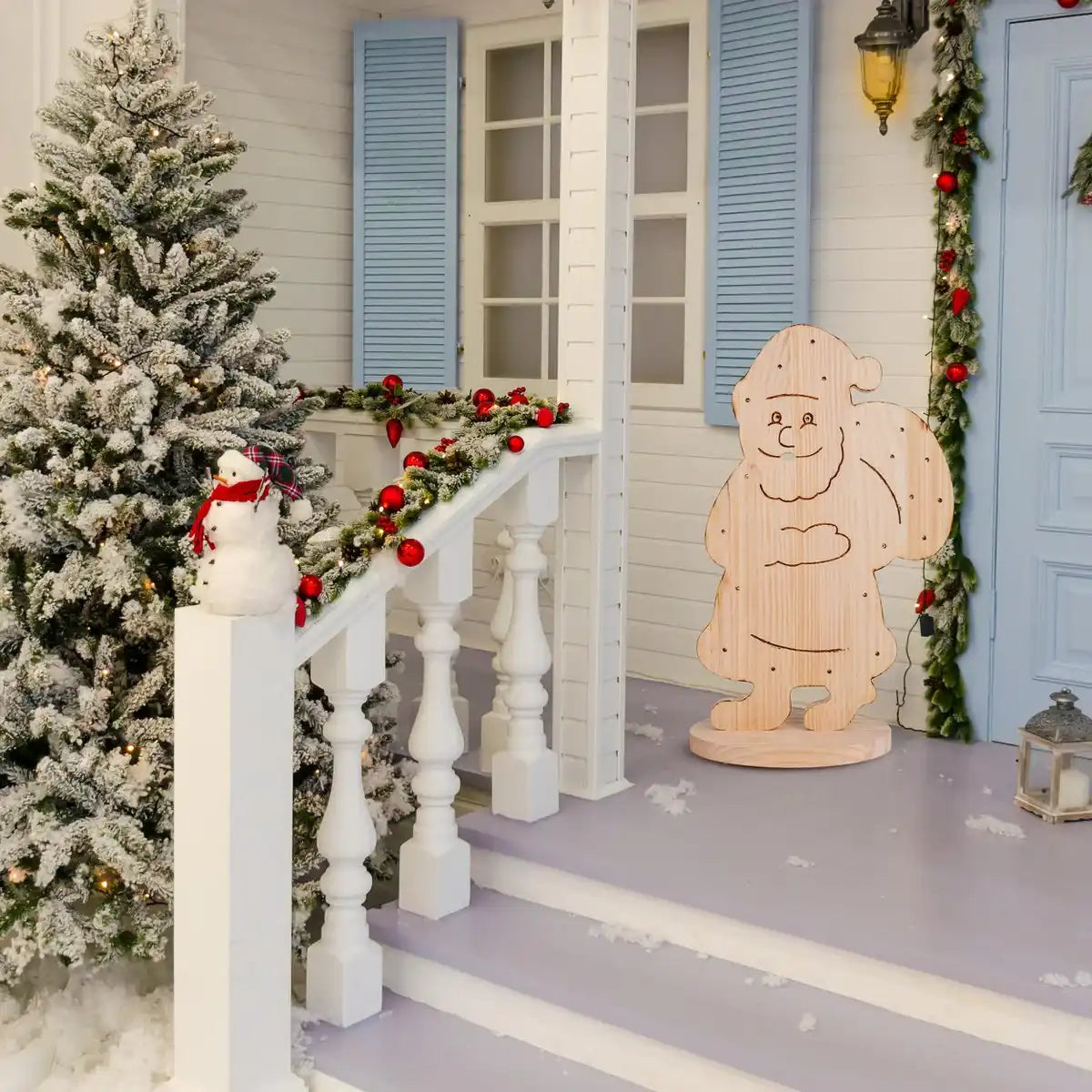 LED-Holz-Dekoleuchte "SANTA" groß, Weihnachtsdeko aus Holz in Natur, mit fest verbauten LEDs, für den Außenbereich - Klassik - Deko - Holz - natur - keine Angabe - Weihnachtsdeko außen