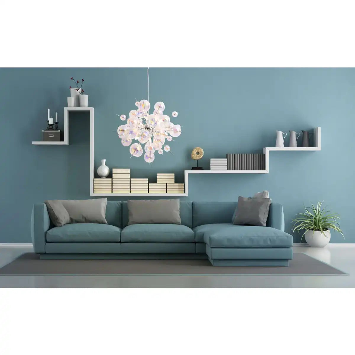 Pendelleuchte "EXPLOSION" aus Metall und irisierendem Glas, G9 Fassungen, Hängelampe für Esszimmer, Wohnzimmer, Diele oder Büro, Øca. 65 cm