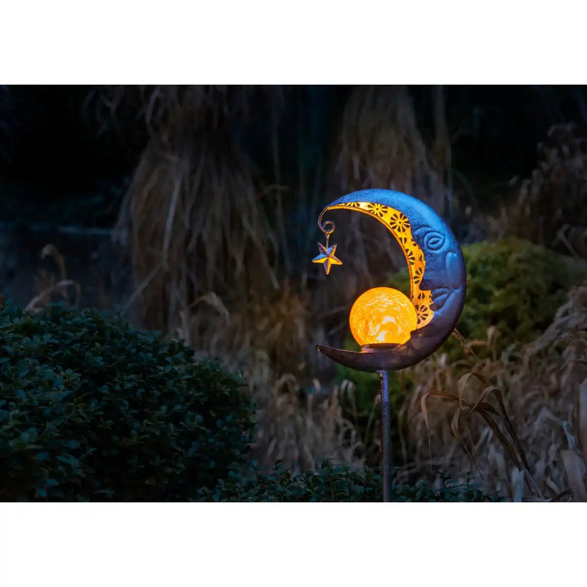 LED-Solar Erdspieß "MOND" , für Außen, Erdspieß aus Metall und Glas in Silber, mit integrierter LED