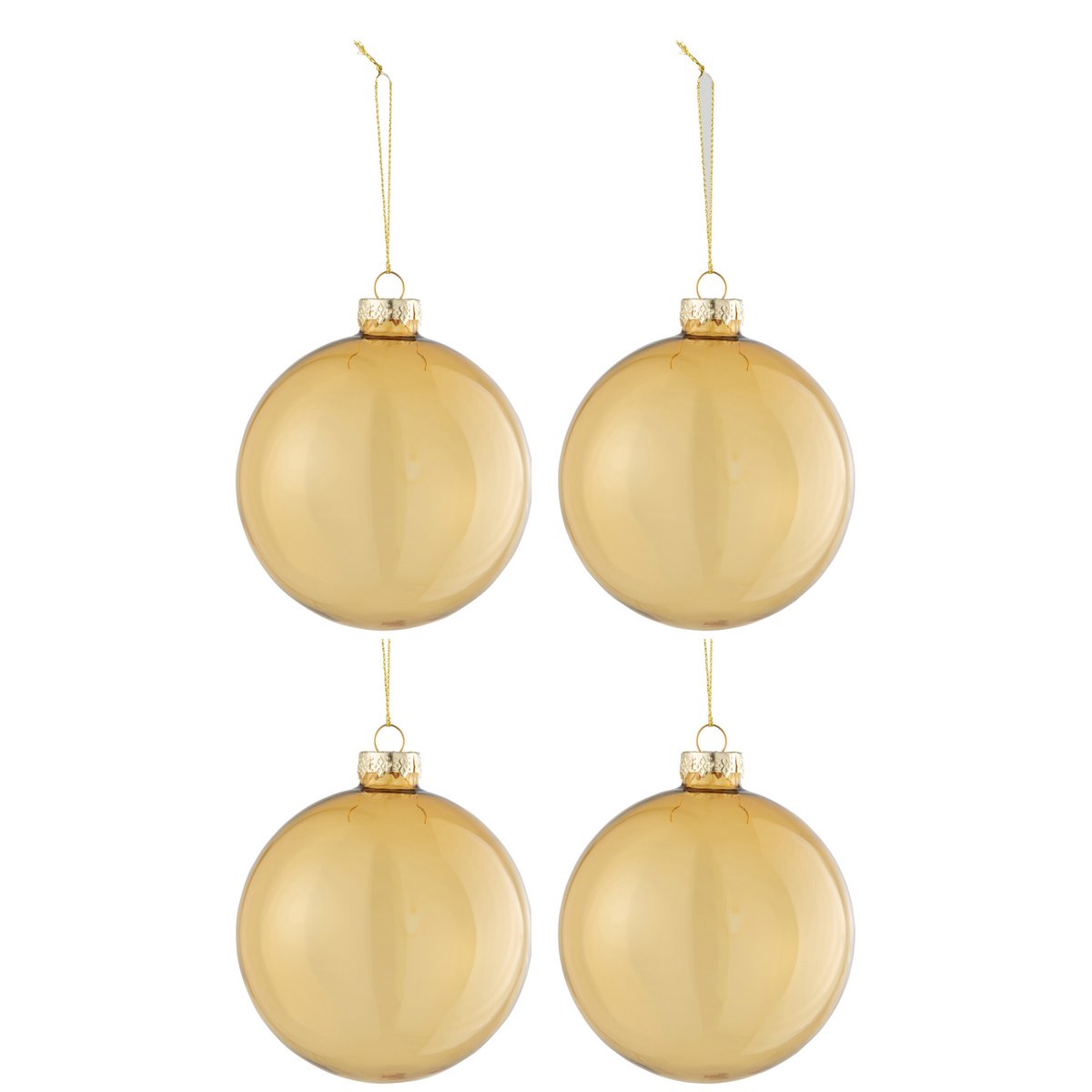 J-Line Box mit 4 Weihnachtskugeln, einfarbig, transparent, goldfarben, mittelgroß