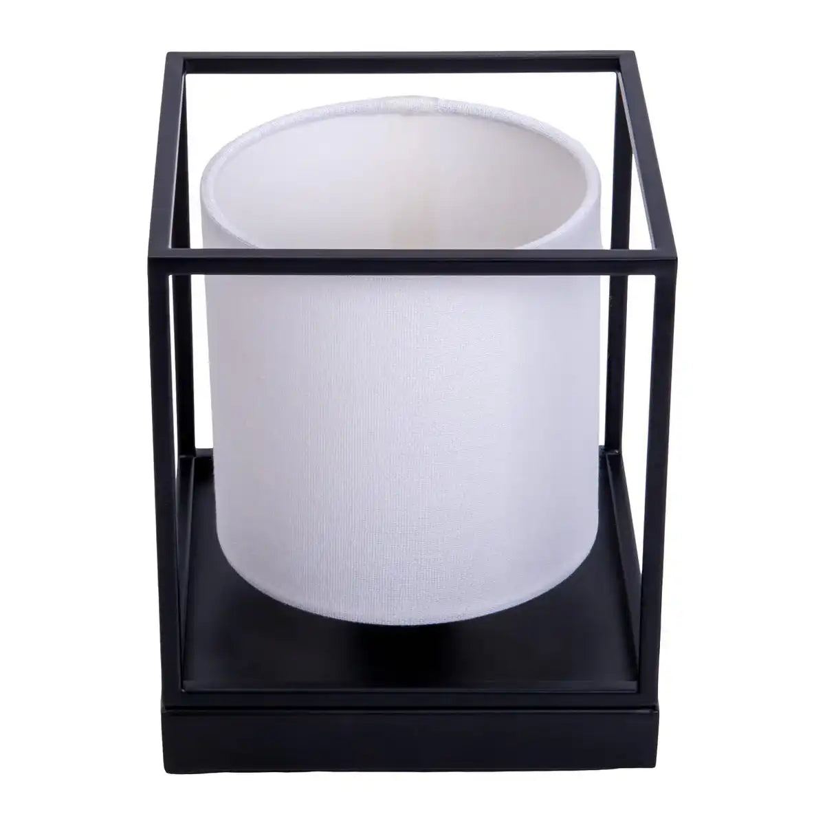 Tischleuchte "BETA" weiß aus Metall mit Stoffschirm in weiß, mit E14-Fassung, Lampe für Wohnzimmer, Esszimmer, Flur und Büro, 15 x 15 x 17 cm