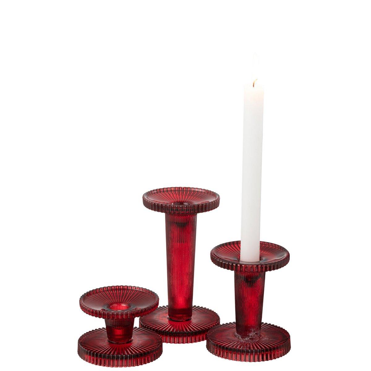 J-Line Kerzenhalter Nelly - Glas - Rot - 3 Stück