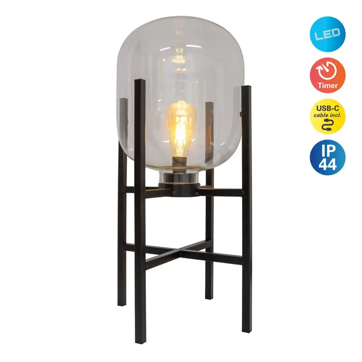 LED-Sockelleuchte "LORA" Höhe 58 cm, aus Metall und Glas, aus schwarzem Metall und klarem Glas, für Innen und Außen