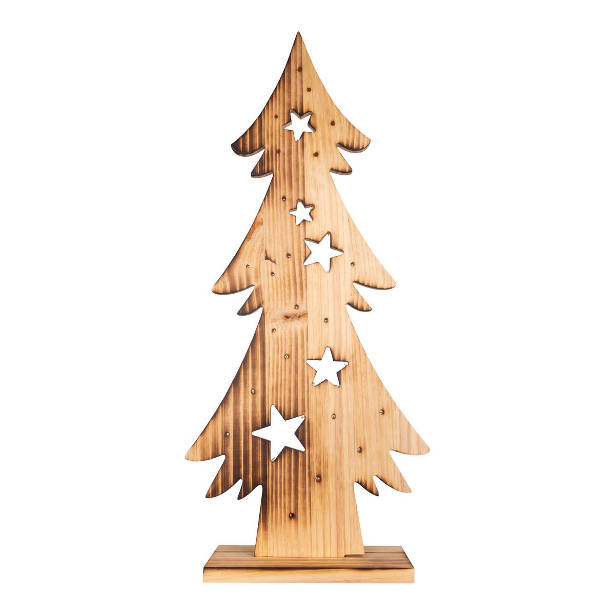 LED-Holz-Dekoleuchte "TANNENBAUM" groß, aus naturbelassenem Holz mit festverbauten LEDs, Weihnachtsdekoration für Außen