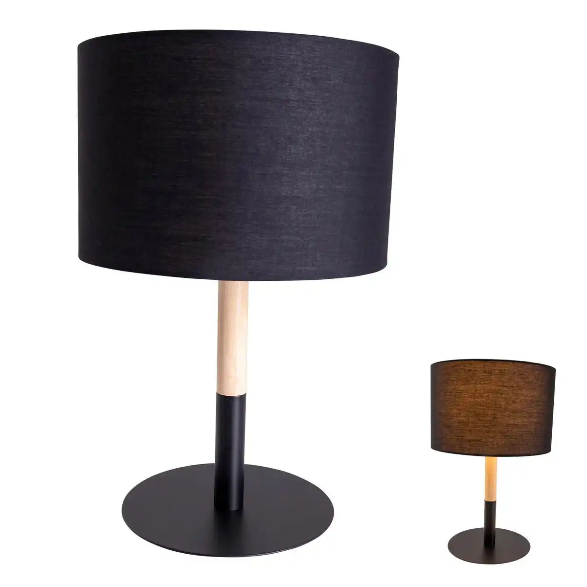 Textil-Tischleuchte "TESSILE", Tischlampe aus Metall, Textil und Gummibaumholz in Schwarz,/Natur, mit E14-Fassung, für Esszimmer, Wohnzimmer, Diele oder Büro, 37 cm hoch