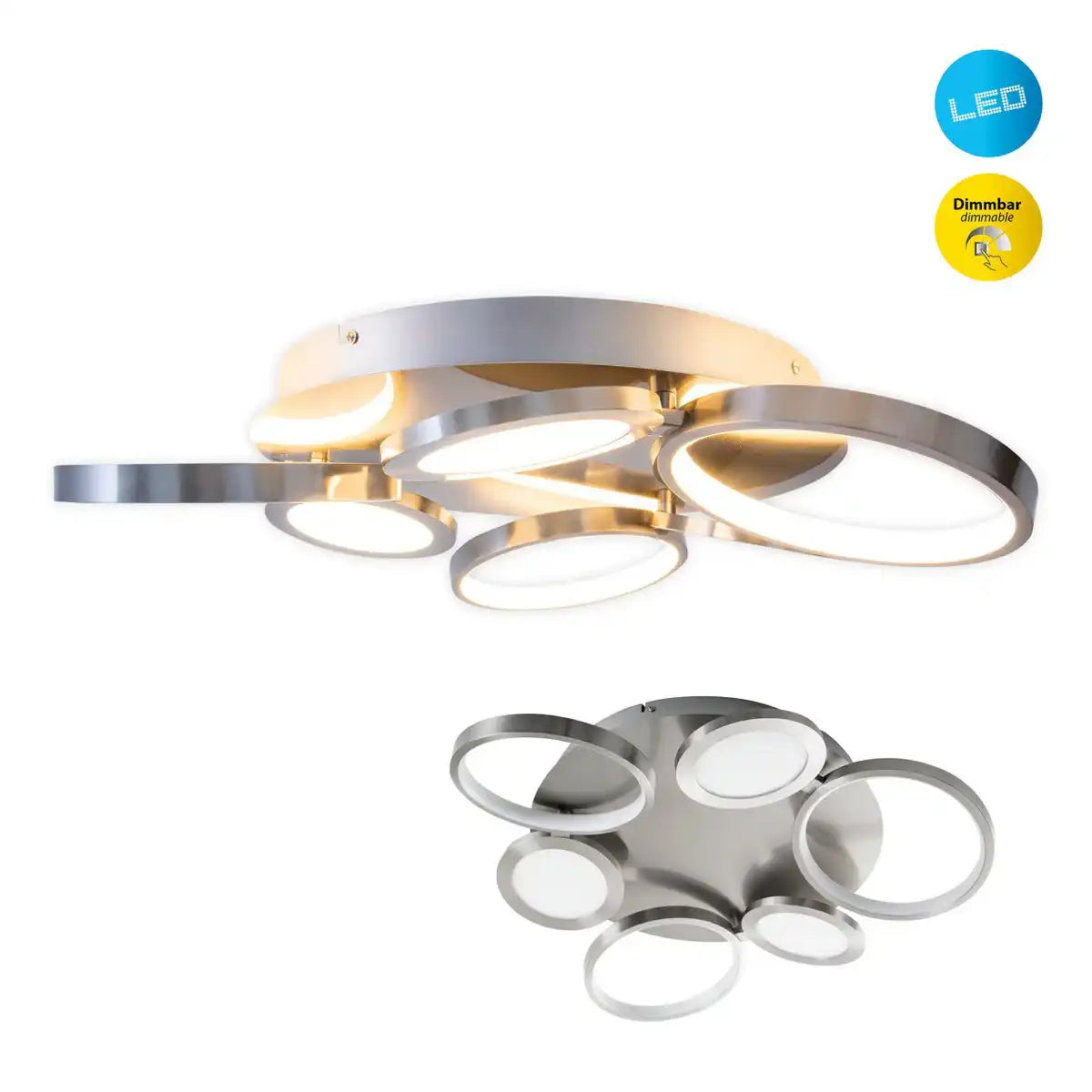 LED Deckenleuchte "STELARI" Ø 56 cm, aus Metall in stahl-blank und weißem Kunststoff, mit fest verbauten LEDs, Deckenlampe für Wohnräume oder Büro