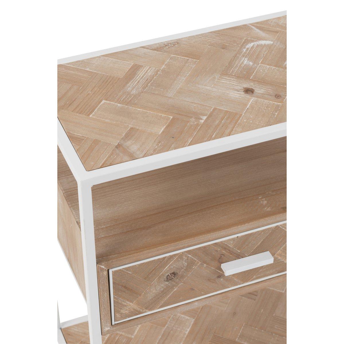 J-Line Beistelltisch Zigzag 1 Schublade – Holz/Metall – Natur/Weiß