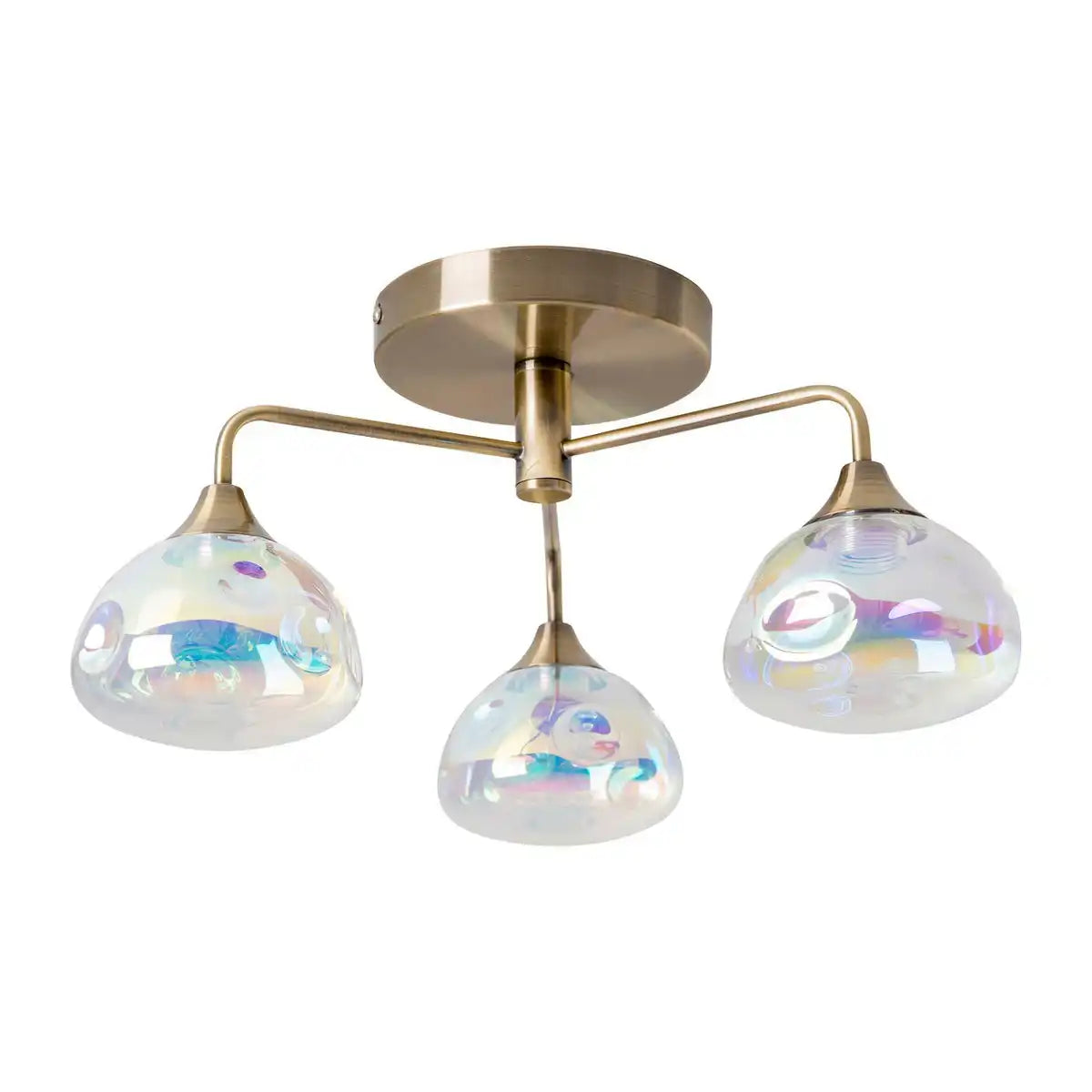 LED Deckenleuchte 3-flammig "VARNA", Deckenlampe aus messingfarbenem Metall und irisierendem Glas, mit fest verbauten LEDs, 42 cm Durchmesser, stilvolle Beleuchtung für Wohnzimmer, Esszimmer oder Diele