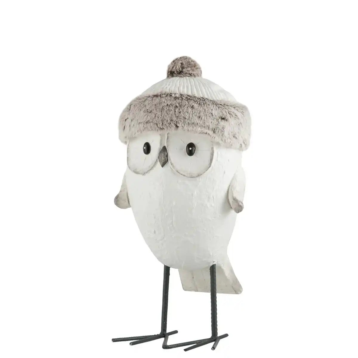 J -Line Weihnachten Figur Eulenkappe Winter - Polyresin - Weiß/Grau - groß