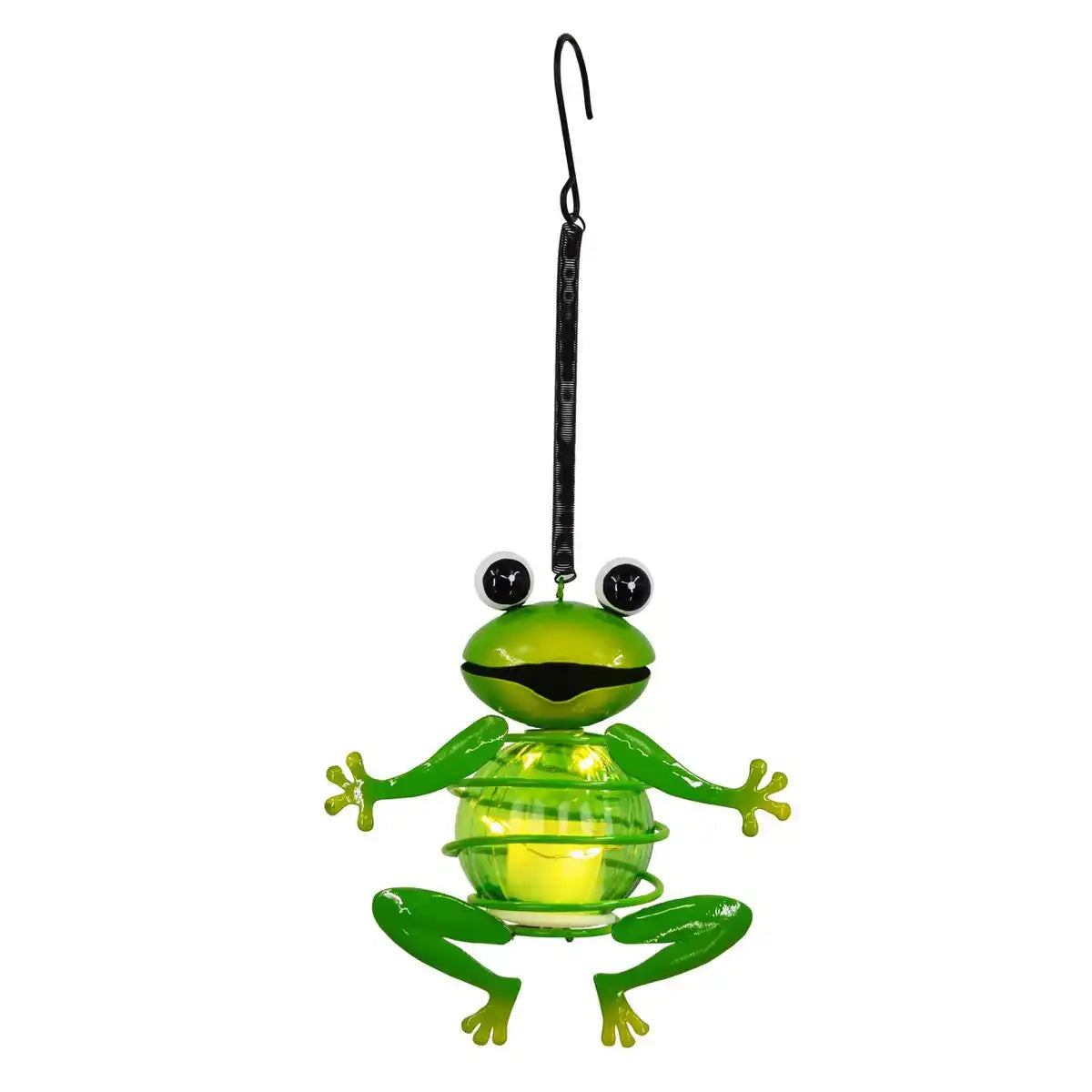 2er Set Solar-Deko-Hängeleuchte "Frosch" ca. 20 cm hoch, aus bemaltem Eisen, inkl. Dämmerungssensor;