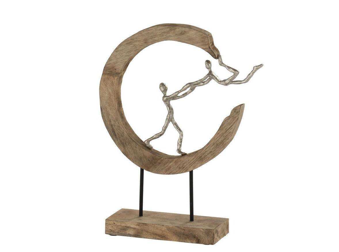 Figur Halbmond Mangoholz Aluminium Natur Skulptur - HomeDesign Knaus