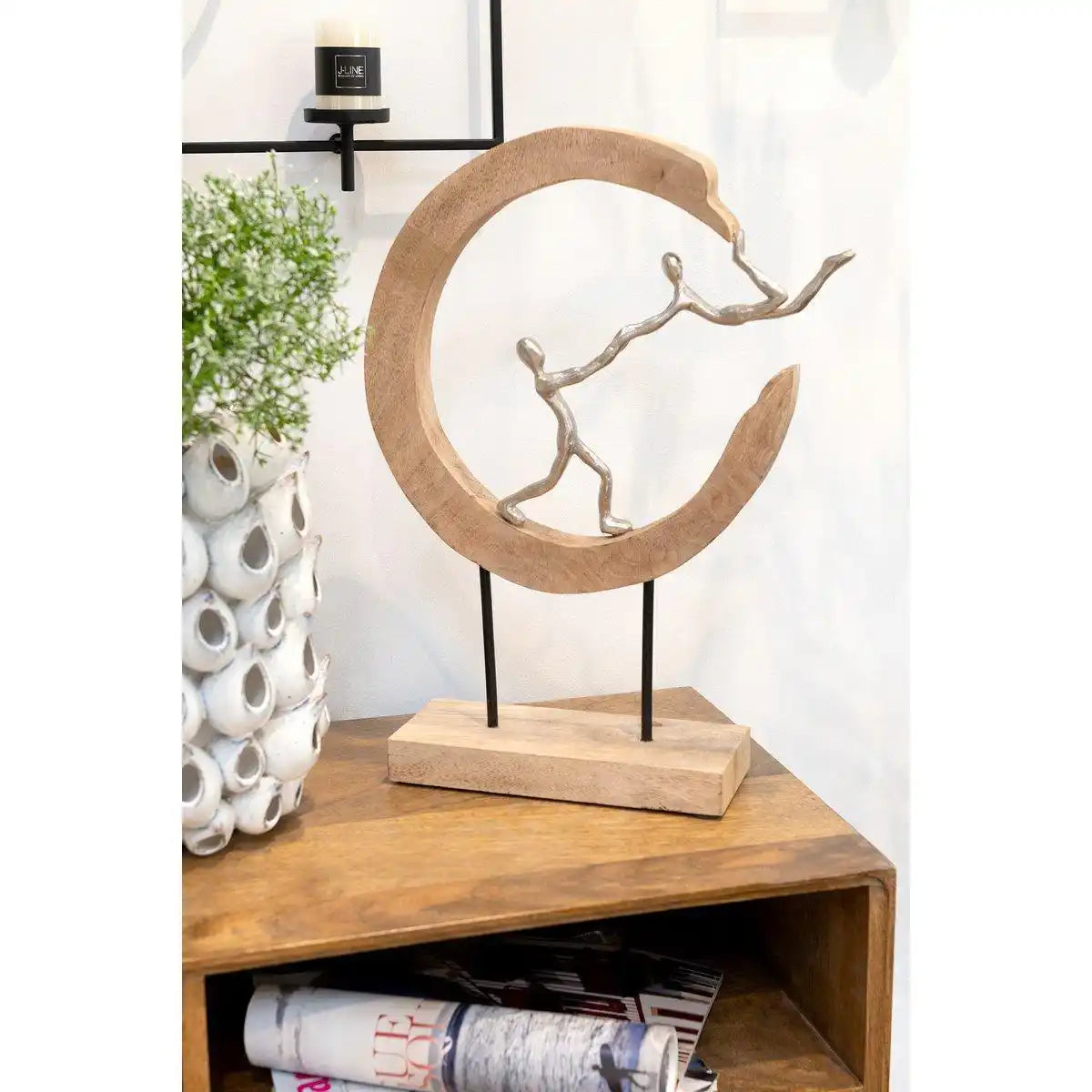 Figur Halbmond Mangoholz Aluminium Natur Skulptur - HomeDesign Knaus