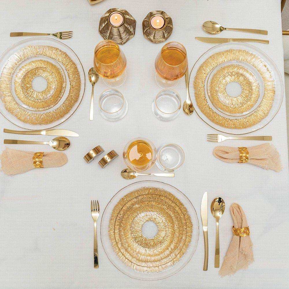 FLACHER TELLER AUS GOLDENEM GLAS 28X28X2,5CM - SONNE - HomeDesign Knaus