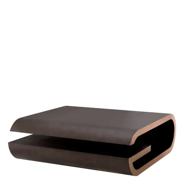 Galan Couchtisch Handarbeit Mokka Eichenfurnier Oberfläche aus gebürstetem Messing - HomeDesign Knaus
